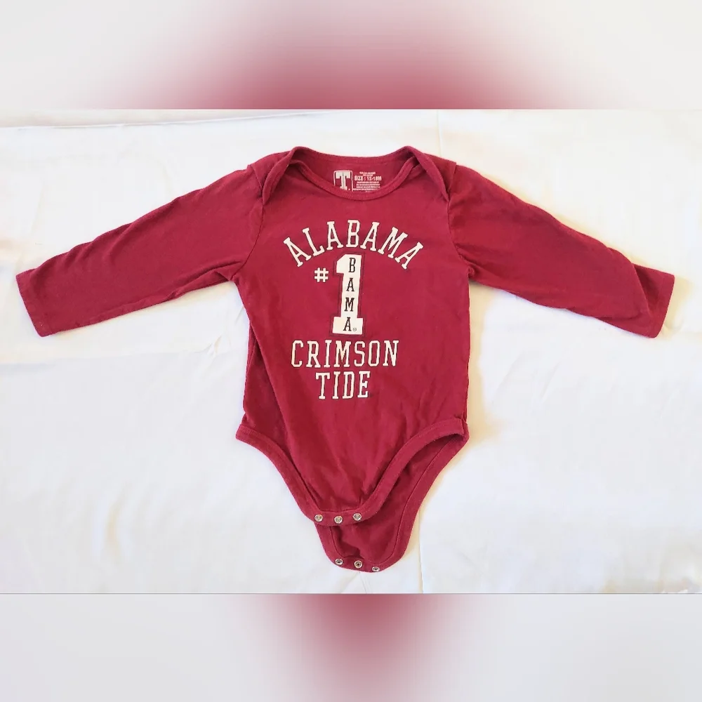 Alabama Crimson Tide One Piece Red Long Sleeve Bodysuit Size 12M 18M Infants